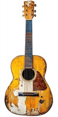 Naklejka premium Old Guitar: Acoustic Instrument in Retro Style on White Background