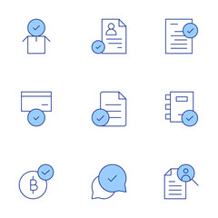 Approval icons set. Line Duotone style, editable stroke. corporate policy, exam, job search, approval, cv, file, bitcoin accepted, approve, approved