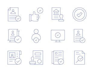 Approval icons. Thin Line style, editable stroke. best practice, choose, document, check, cv, file, banking, checking, approval, approve, approved