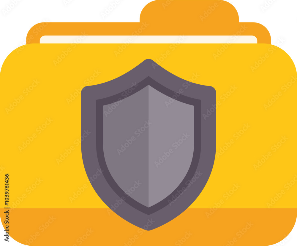 Poster yellow folder icon with a shield, representing online file protection and cybersecurity