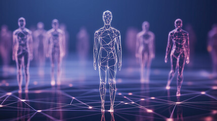 Abstract digital human figures in a connected network