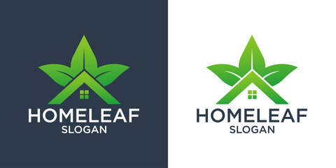house and leaves logo design vector