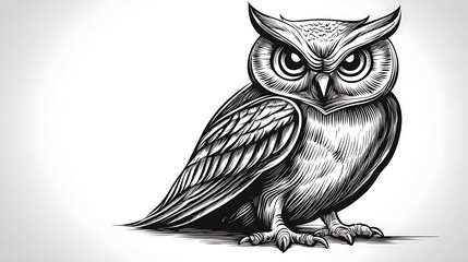 Simple outline of an owl sitting with big, round eyes, minimalist line art on a pure white backdrop, fine lines emphasizing the owl’s alertness and wisdom, hd quality, soft curves, natural feel.