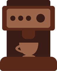 Vector illustration of a coffee machine and a cup in solid cartoon style. Coffee-themed event, a cafe menu element, a coffee shop advertisement, a coffee-related blog post. Latte, Espresso, Americano,