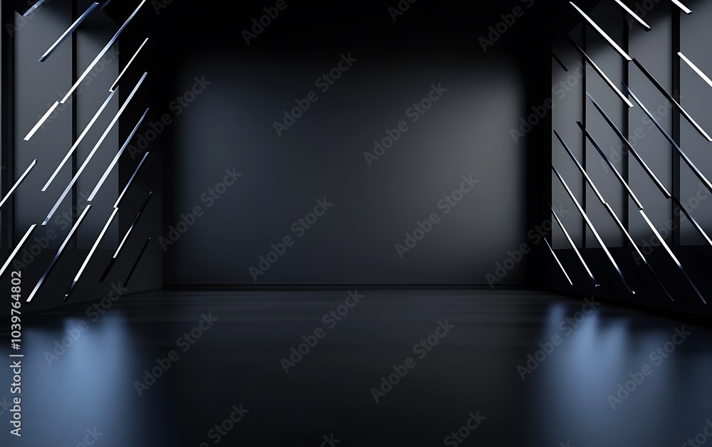 Poster dark room with glossy empty ground, 3d rendering, generative ai