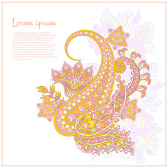 Vector paisley pattern. Vintage flowers Decorative ornament card, invitation, web design