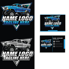 Monster Truck Logo Badge Vector. Monster Truck Vector Logo Design Inspiration. Trucking logo vector file © Yulio Art