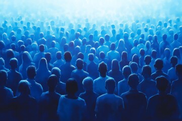 Obraz premium A crowd of people in shades of blue, representing the diverse audience illustration of differentcolored human. concept on the theme of racism