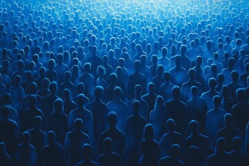 Obraz premium A crowd of people in shades of blue, representing the diverse audience illustration of differentcolored human. concept on the theme of racism
