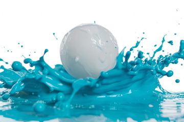 Vibrant Ping Pong Ball Splashing in Cyan Paint Isolated on Transparent Background