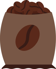Vector illustration of open bag full of coffee beans in solid cartoon style. Coffee-themed event, a cafe menu element, a coffee shop advertisement, a coffee-related blog post. Barista equipment. The i