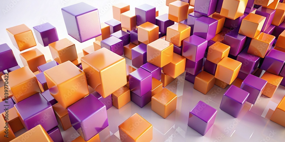 Poster 3d purple and orange cubes framing empty space - high dynamic range visual for modern design