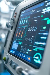 Fototapeta premium High-tech ventilator interface focused on life-support capabilities in a healthcare setting.