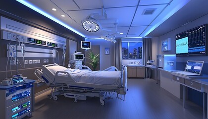 Obraz premium ICU dedicated to life support with advanced patient monitoring in a critical care setting.
