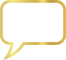 Fototapeta premium 3x2 aspect ratio rectangular gold metallic speech bubble with rounded corners. Blank outline talk balloon with distinctive curved tail pointing to the left on transparent background. 