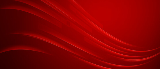 Abstract glowing lines technology on red background