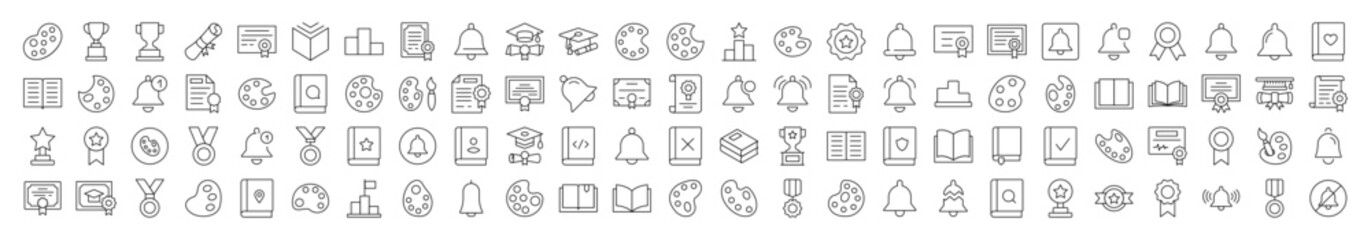 Award, Ring, Book, Medal, Watercolor Set of Thin Icons. Editable Stroke. Suitable for Web Sites, Books, Cards, Apps