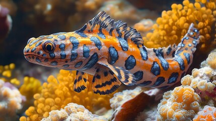 A colorful fish swimming among vibrant coral in a marine ecosystem.
