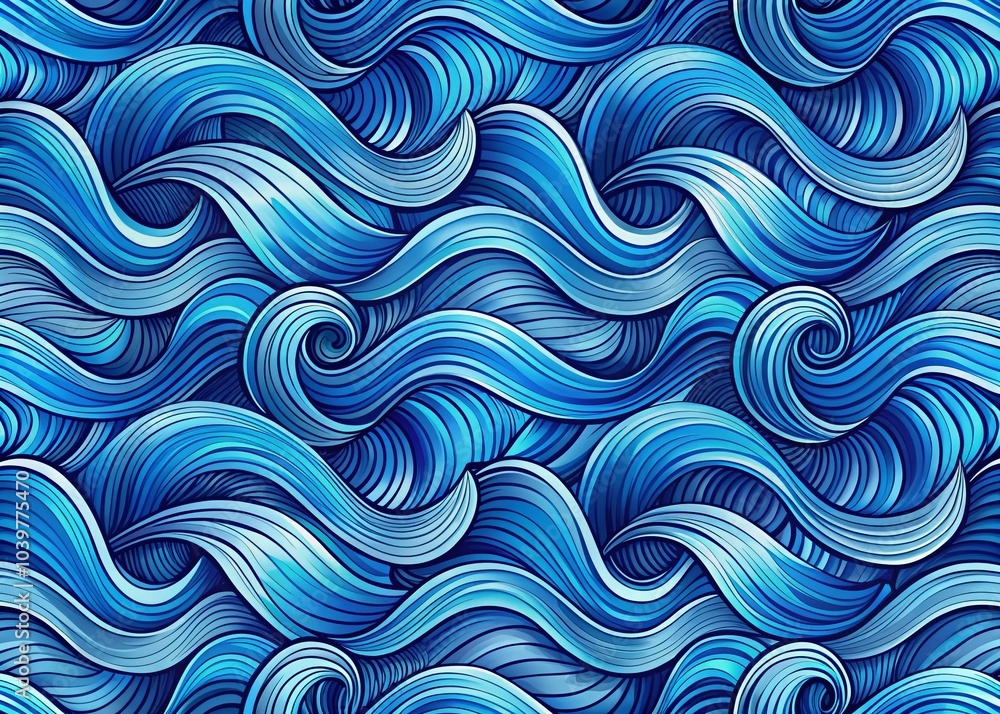 Poster abstract blue wave pattern with rhythmic curves for modern design projects
