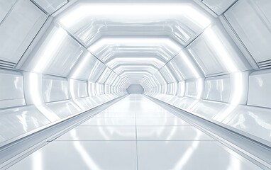 Fototapeta premium Empty white tunnel with futuristic style, 3d rendering, Generative Ai 