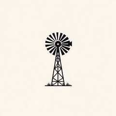 Black and white silhouette of a windmill on a white background.
