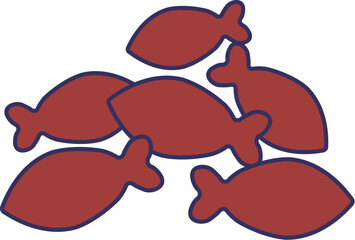 Crispy fish with conserve flavor. Salmon dry cat food. Image for design of pet store or veterinary clinic. Simple flat vector isolated on white background