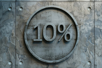 A circular "10%" sign on a concrete wall. (Generative AI)