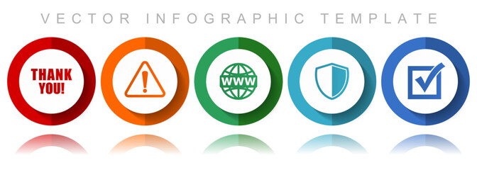 Internet vector icon collection, miscellaneous icons such as thank you, warning, www, shield and vote, flat design infographic template in eps 10