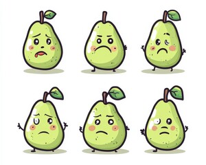 Pear Cartoon: Expressions of Sadness, Coolness, and Emotions in a Funny Pear Character