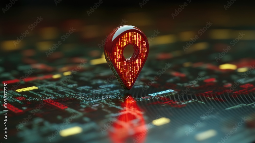Poster digital location pin on futuristic grid representing technology and navigation