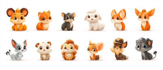 Obraz premium Adorable Cartoon Animal Characters Set for Design and Illustration, Adorable Cartoon Animal Characters Set for Design and Illustrati