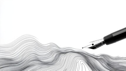 Naklejka premium Artistic depiction of ink lines transforming into waves from fountain pen