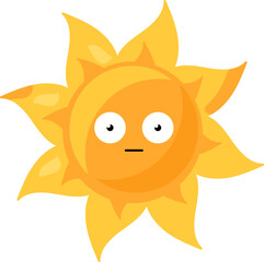 A vibrant vector illustration of stylized sun with an anxious face in bright yellow color in a cartoon style. Campaigns promoting mental health awareness, representing feelings of depression or anxiet