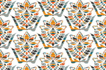 Naklejka premium Geometric vintage texture vector art design. Textile fashion lines ikat seamless pattern and batik fabric asian texture background indian geometric shapes. Ethnic abstract ikat art.