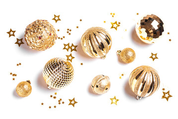 Christmas golden baubles and stars