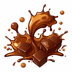 A delicious illustration of chocolate squares in a chocolate splash.  Perfect for creating a decadent and appetizing visual for your chocolate-themed projects.