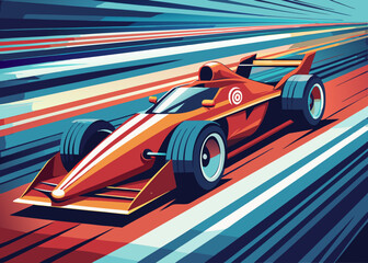 Obraz premium A stylized illustration of a red race car speeding down a track, capturing the excitement and dynamism of motorsport. Perfect for projects related to speed, competition, and adrenaline.