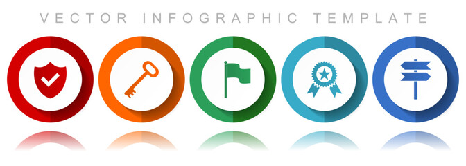 Internet vector icon collection, miscellaneous icons such as shield, key, flag, badge and signpost, flat design infographic template in eps 10