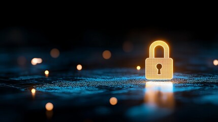 A glowing yellow lock symbolizing security and protection. Perfect for concepts related to safety and privacy in digital environments.