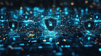 AI Cybersecurity Abstract Background Digital Shield Data Protection Cyber Security Network Security