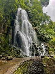 Obraz premium waterfall in the forest, azores, portugal