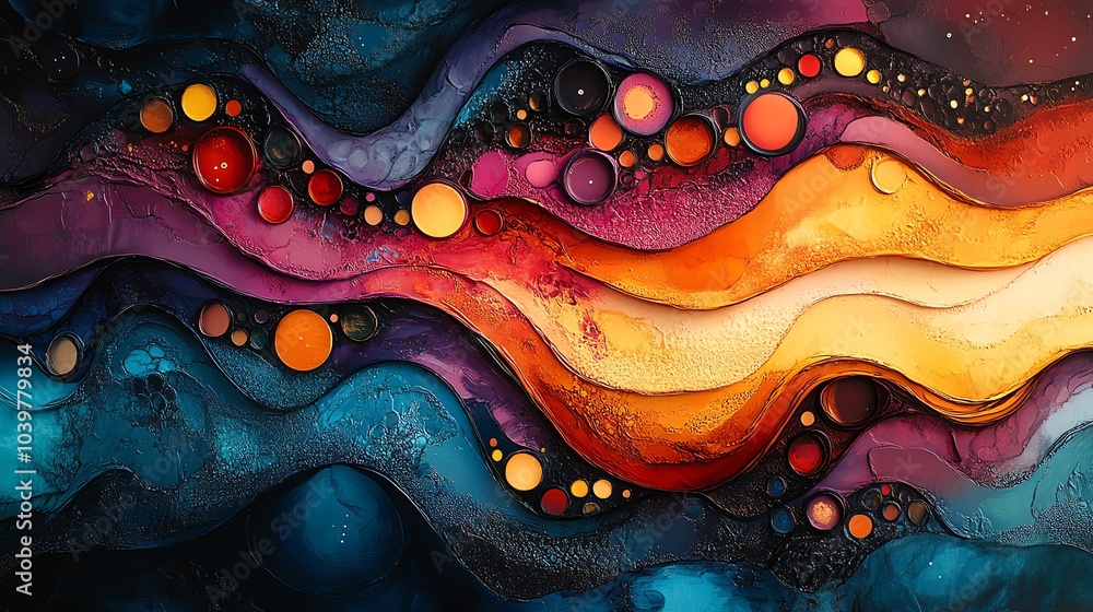 Poster creative abstract waves with colorful circular elements