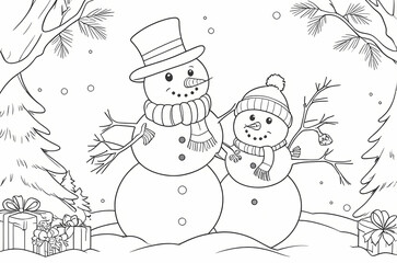 Winter Snowman Coloring Book Page