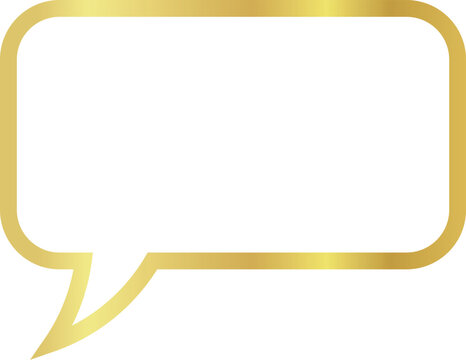 recommend clip art: 16x9 aspect ratio rectangular gold metallic speech bubble with rounded corners. Blank outline talk balloon with distinctive curved tail pointing to the left on transparent background. 