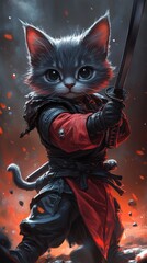 Chibi Cat Hero: Dynamic Dual Katanas Strike