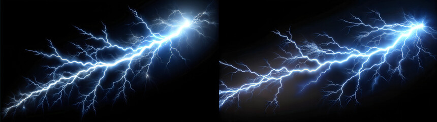 Obraz premium Set of two lightning bolts on an isolated black background.