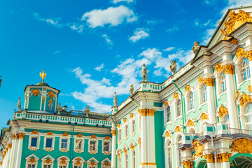The Hermitage or Winter Palace against the blue sky on a summer day.