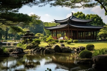 Fototapeta premium Asian country house architecture landscape building.