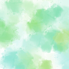 Abstract watercolor background texture. A green and white background with splatters of paint. 