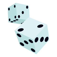 Two dice, gambling attribute of luck or games for the company